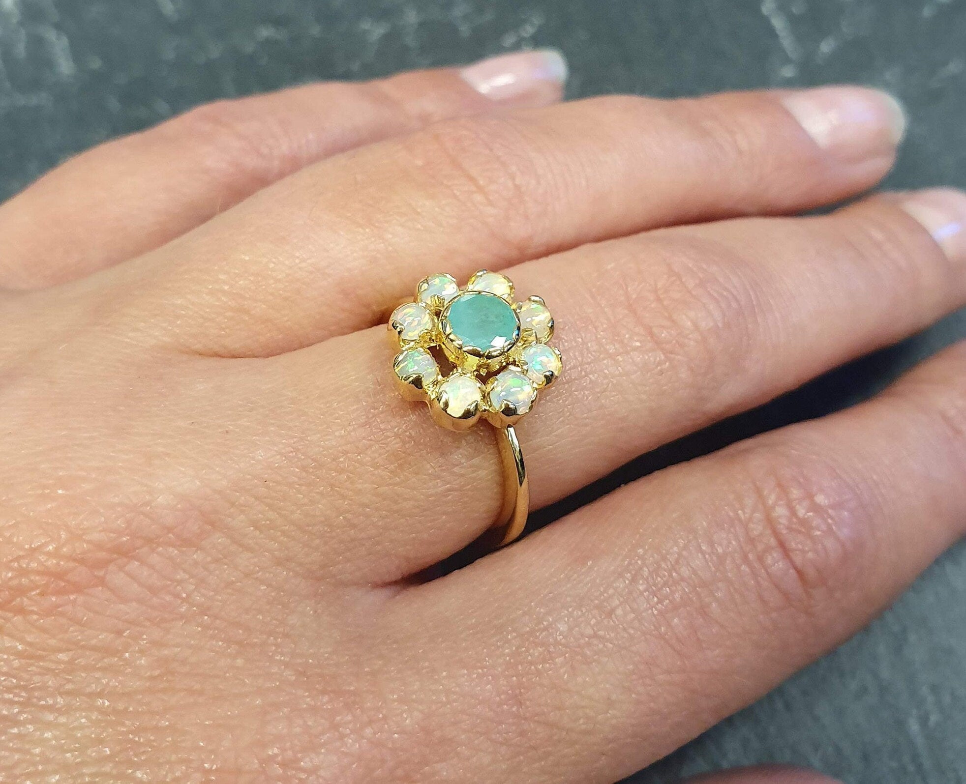 Stunning 18k Gold Vermeil Ring featuring a Cluster of Natural Green Emeralds, symbolizing growth and harmony. Perfect for gifting!