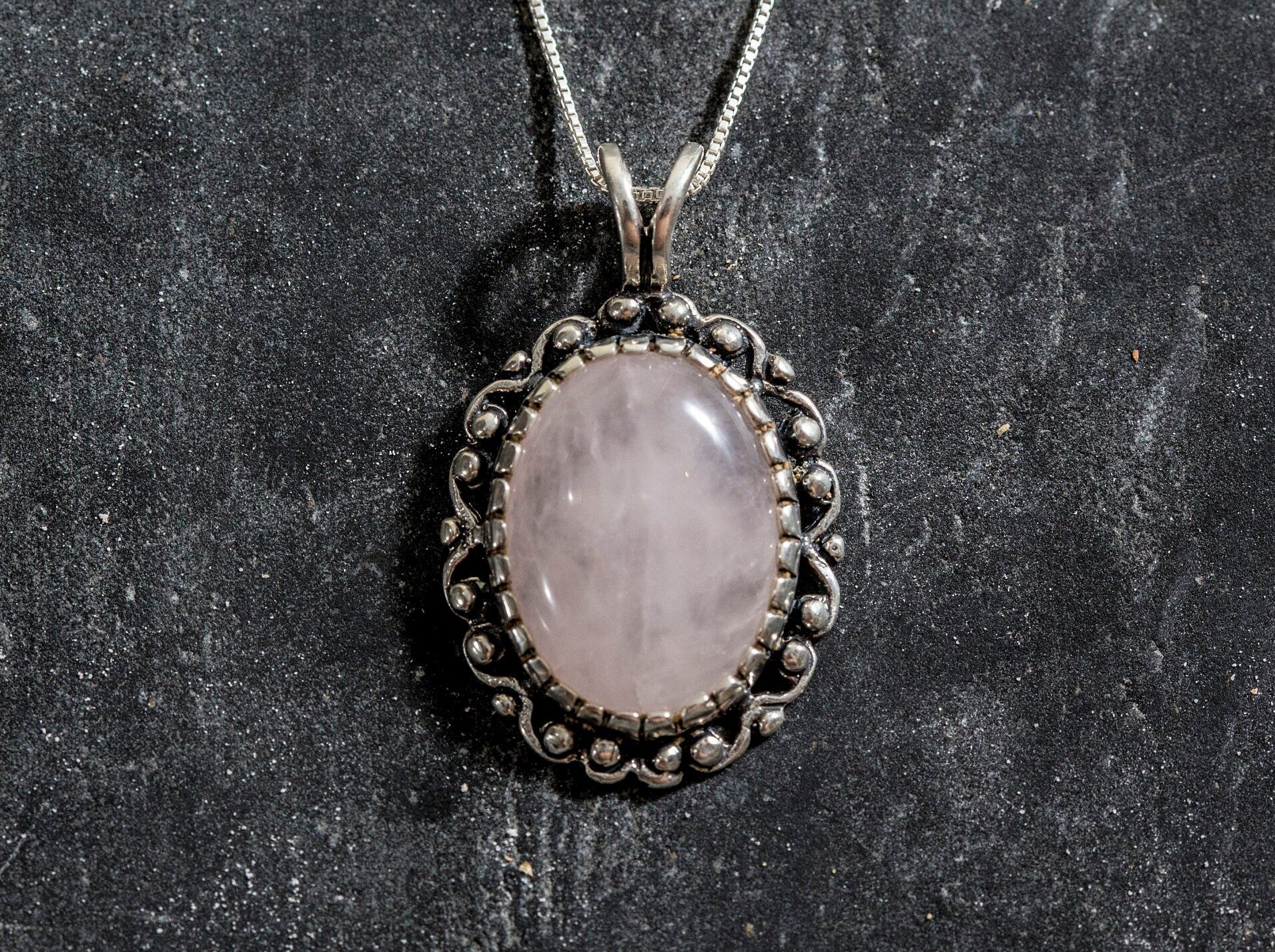Rose Quartz Pendant, Natural Rose Quartz, Pink Pendant, Victorian Pendant, January Birthstone, Vintage Pendants, Oval Pendant, Rose Quartz