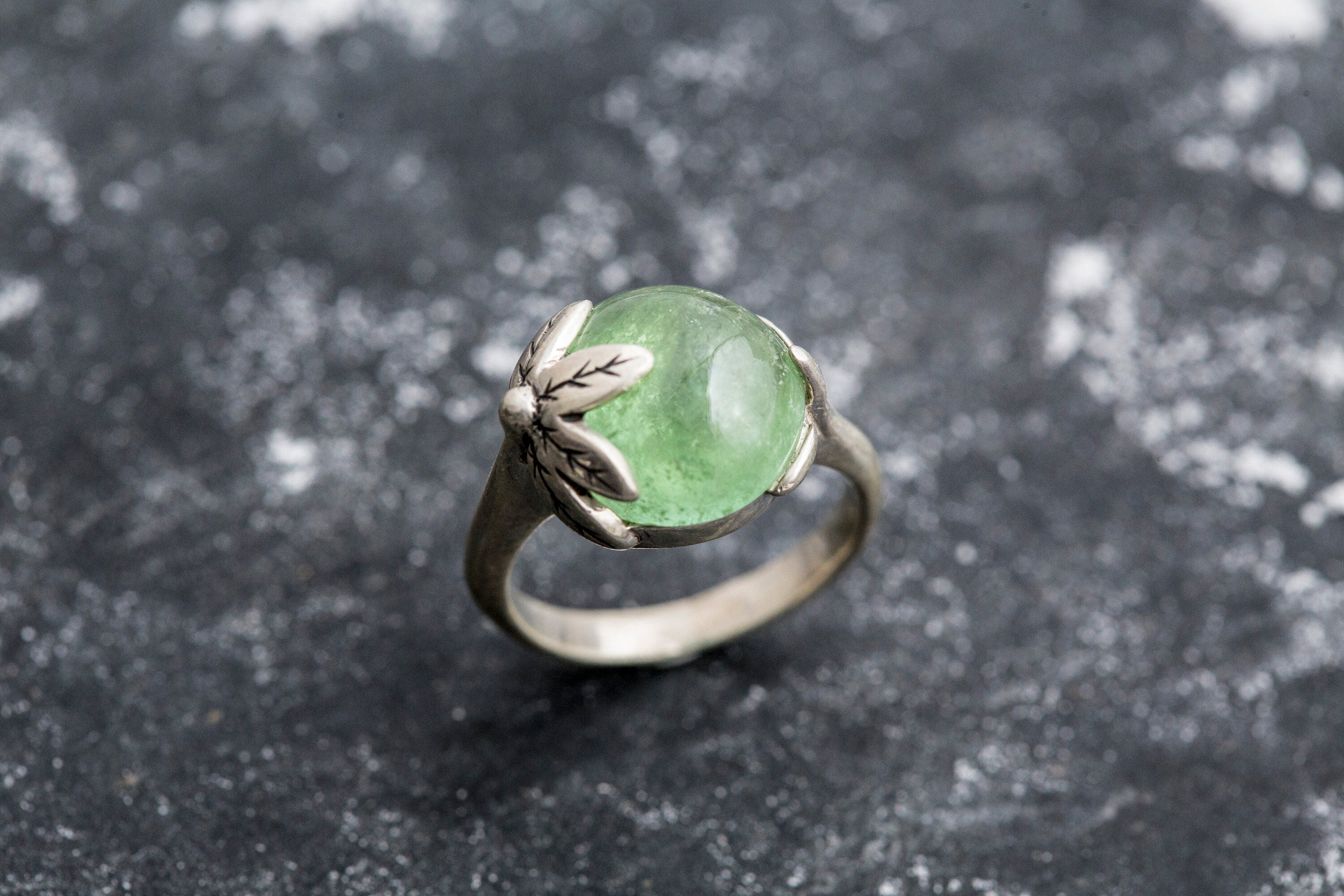 Leaf Ring, Prehnite Ring, Natural Prehnite, Green Ring, May Birthstone, Unique Ring, Solid Silver Ring, May Ring, Green Leaf Ring, Prehnite