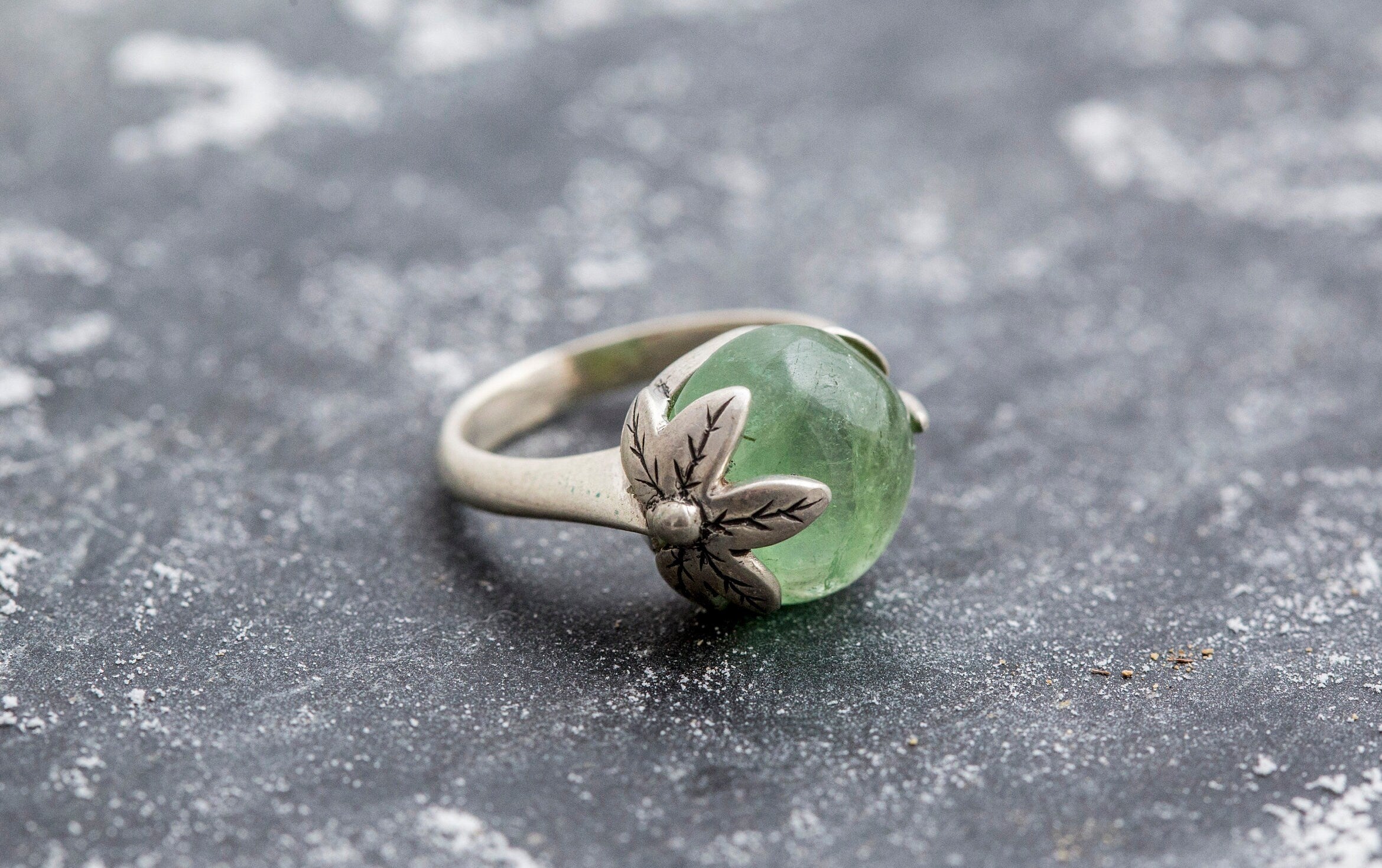 Leaf Ring, Prehnite Ring, Natural Prehnite, Green Ring, May Birthstone, Unique Ring, Solid Silver Ring, May Ring, Green Leaf Ring, Prehnite