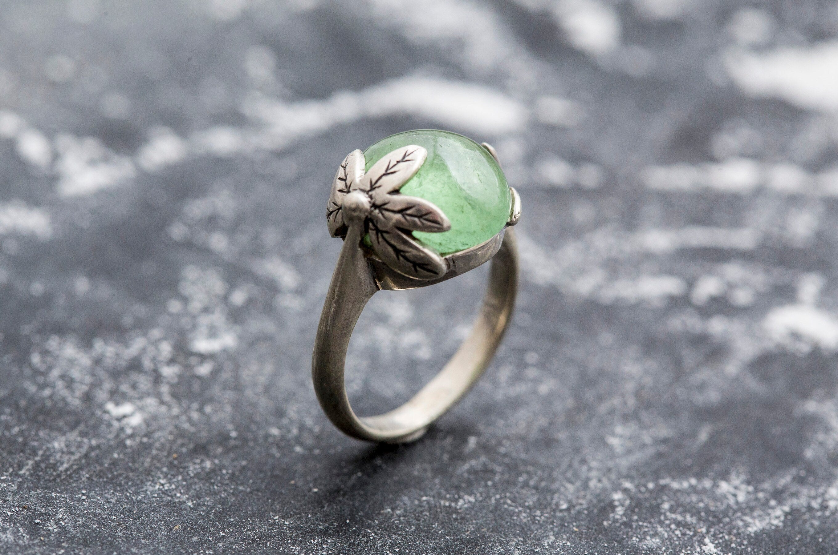 Leaf Ring, Prehnite Ring, Natural Prehnite, Green Ring, May Birthstone, Unique Ring, Solid Silver Ring, May Ring, Green Leaf Ring, Prehnite