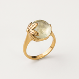 Prehnite Gold Ring - Leaf Ring, Natural Prehnite Ring, Round Prehnite Gold Ring