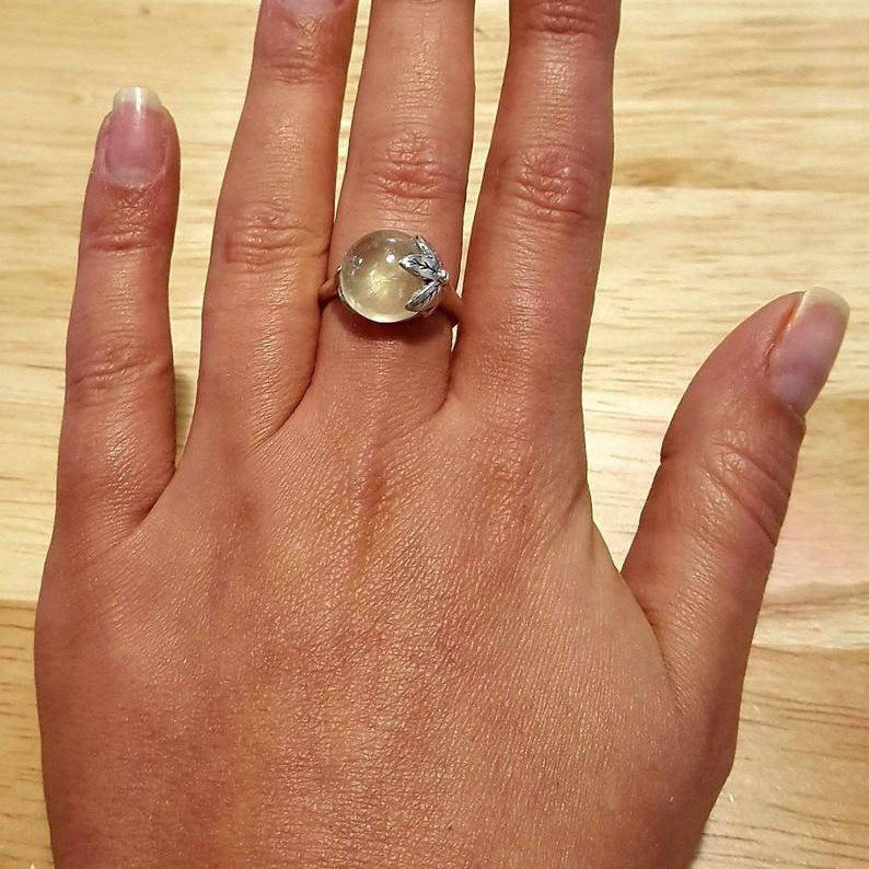 Leaf Ring, Prehnite Ring, Natural Prehnite, Green Ring, May Birthstone, Unique Ring, Solid Silver Ring, May Ring, Green Leaf Ring, Prehnite(1)