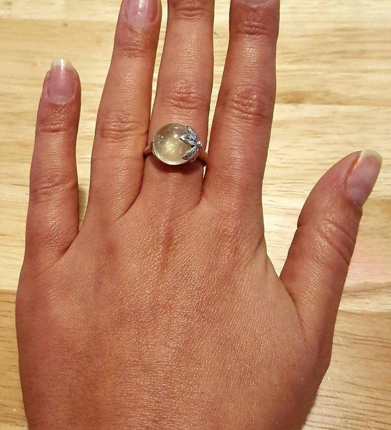 Leaf Ring, Prehnite Ring, Natural Prehnite, Green Ring, May Birthstone, Unique Ring, Solid Silver Ring, May Ring, Green Leaf Ring, Prehnite(1)