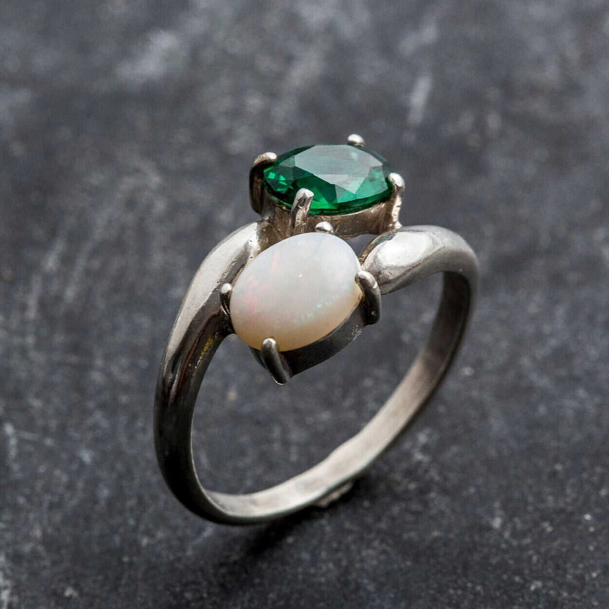 Natural Australian Opal Ring made in 925 Sterling Silver with Natural White Australian Opal in setting, October Birthstone gift idea, symbolizes hope, purity, and truth, ideal for everyday wear and perfect for birthday gifting and special occasions.