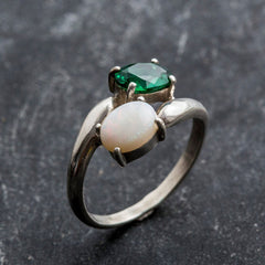 Natural Australian Opal Ring made in 925 Sterling Silver with Natural White Australian Opal in setting, October Birthstone gift idea, symbolizes hope, purity, and truth, ideal for everyday wear and perfect for birthday gifting and special occasions.