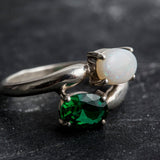 Opal and Emerald Ring - Two Stone Ring - Bypass Emerald Ring