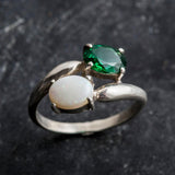 Opal and Emerald Ring - Two Stone Ring - Bypass Emerald Ring