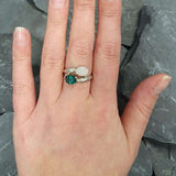 Opal and Emerald Ring - Two Stone Ring - Bypass Emerald Ring