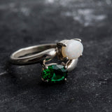 Opal and Emerald Ring - Two Stone Ring - Bypass Emerald Ring