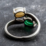 Opal and Emerald Ring - Two Stone Ring - Bypass Emerald Ring