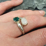 Opal and Emerald Ring - Two Stone Ring - Bypass Emerald Ring