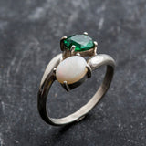 Opal and Emerald Ring - Two Stone Ring - Bypass Emerald Ring