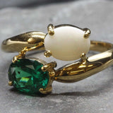 Opal Gold Ring, Gold Two Stone Ring, Natural Opal Ring
