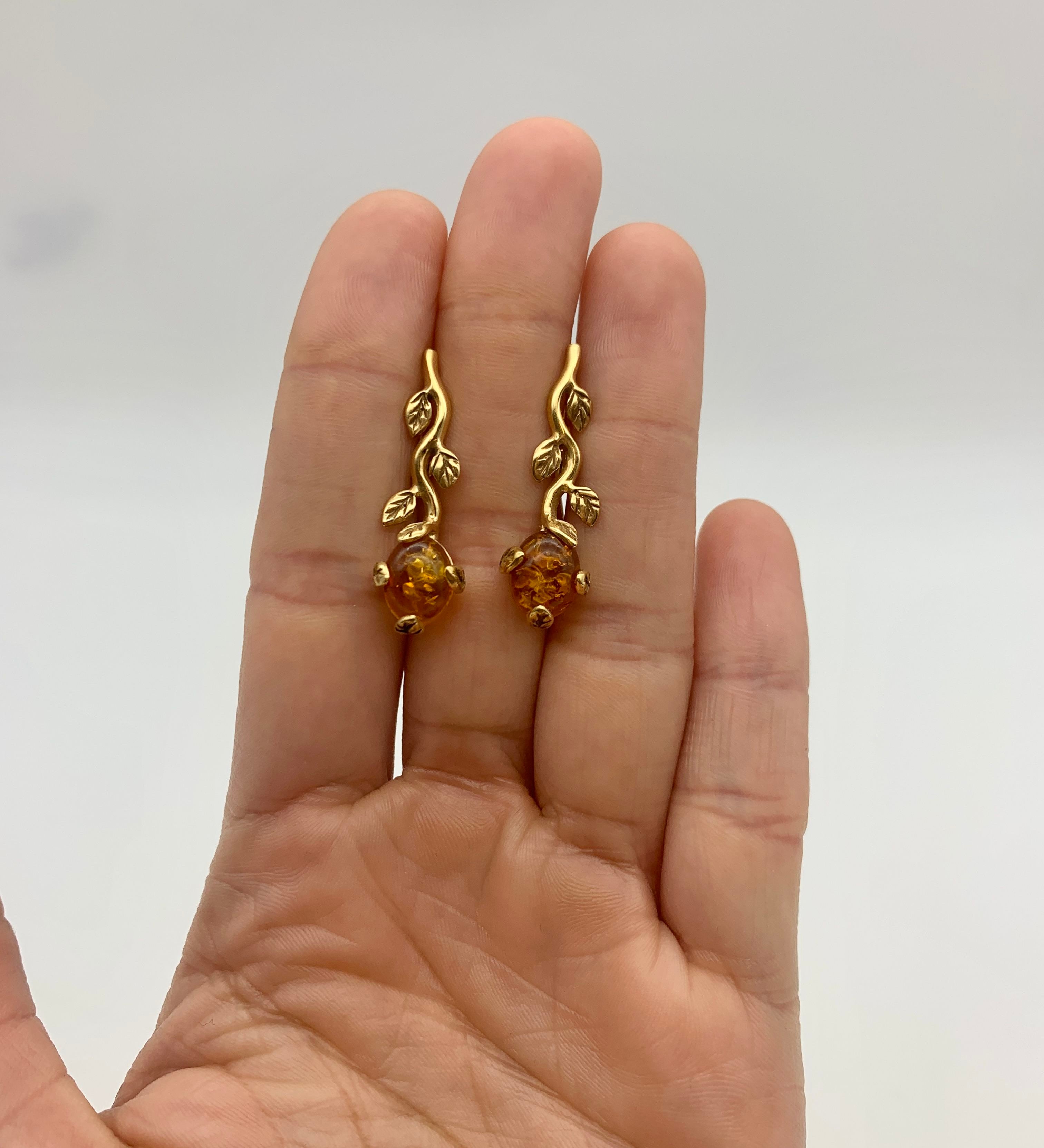 Branch Earrings, Natural Amber, Floral Leaf Earrings, Vintage Earrings, Amber Earrings, Long Earrings, Honey Gemstone, Solid Silver Earrings(1)
