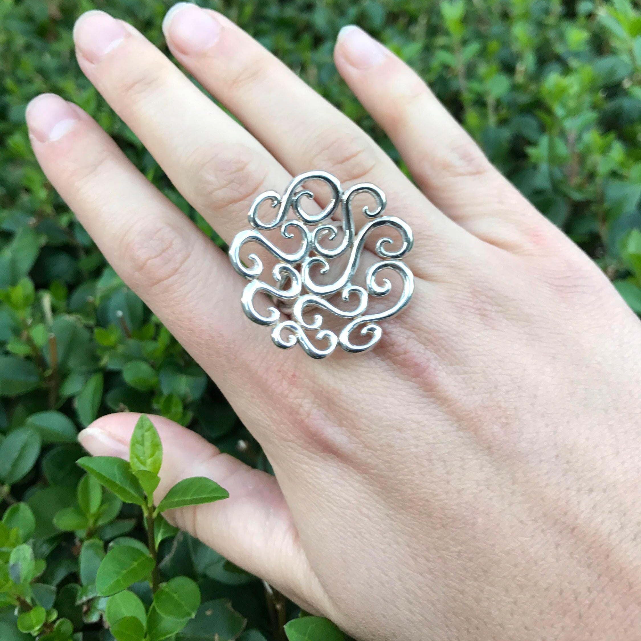 Large Silver Ring, Statement Ring, Branch Ring, Silver Artistic Ring, Big Flower Ring, Large Round Ring, Ornament Ring, Sterling Silver Ring