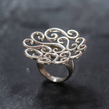 Silver Swirl Ring - Large Flower Ring - Large Swirl Ring