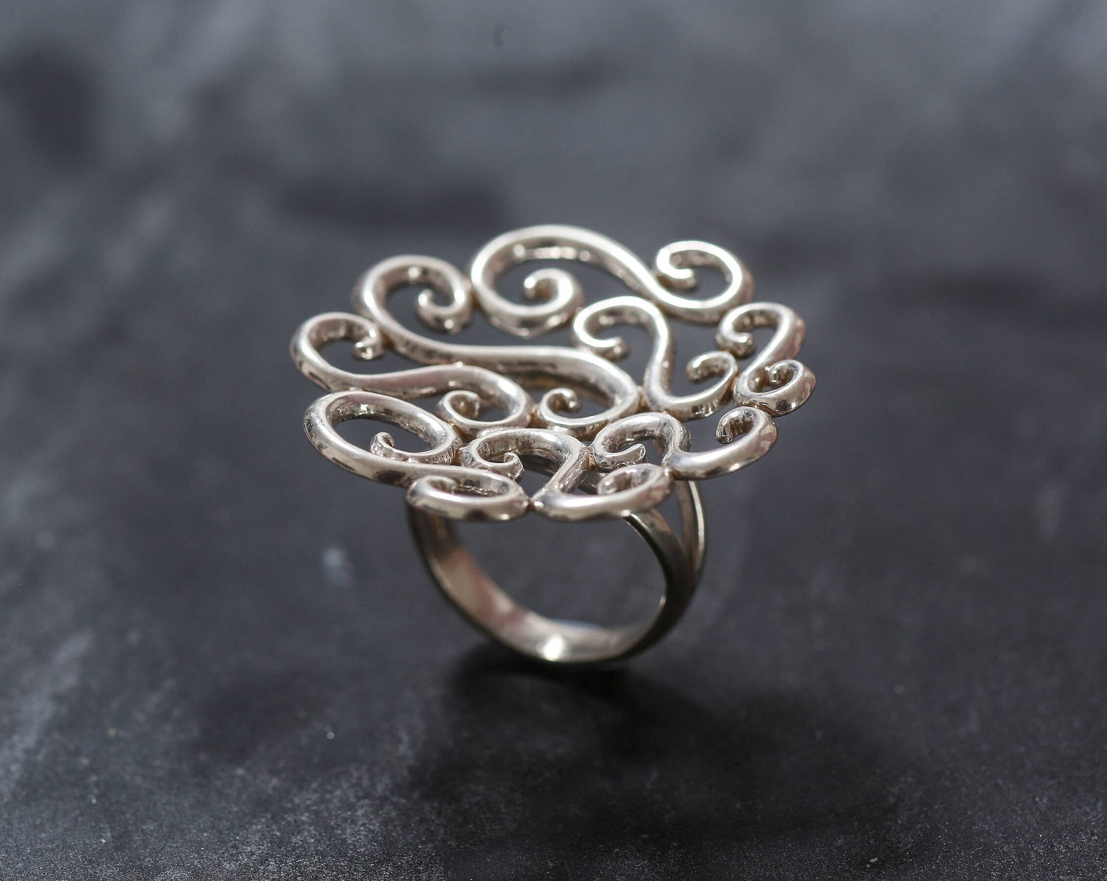 Large Silver Ring, Statement Ring, Branch Ring, Silver Artistic Ring, Big Flower Ring, Large Round Ring, Ornament Ring, Sterling Silver Ring