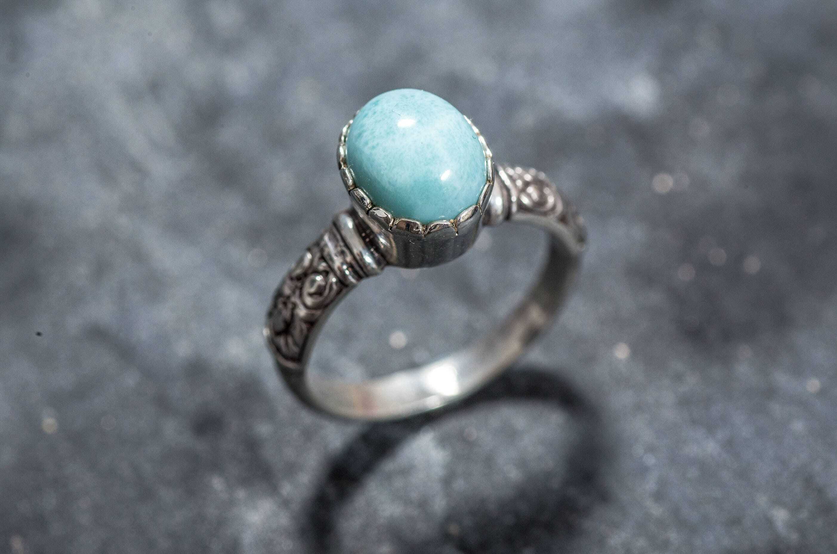 Larimar Ring, March Birthstone, Natural Larimar, Vintage Ring, March Ring, Jewel of Atlantis, Solid Silver Ring, Healing Stones, Pure Silver (526923056)