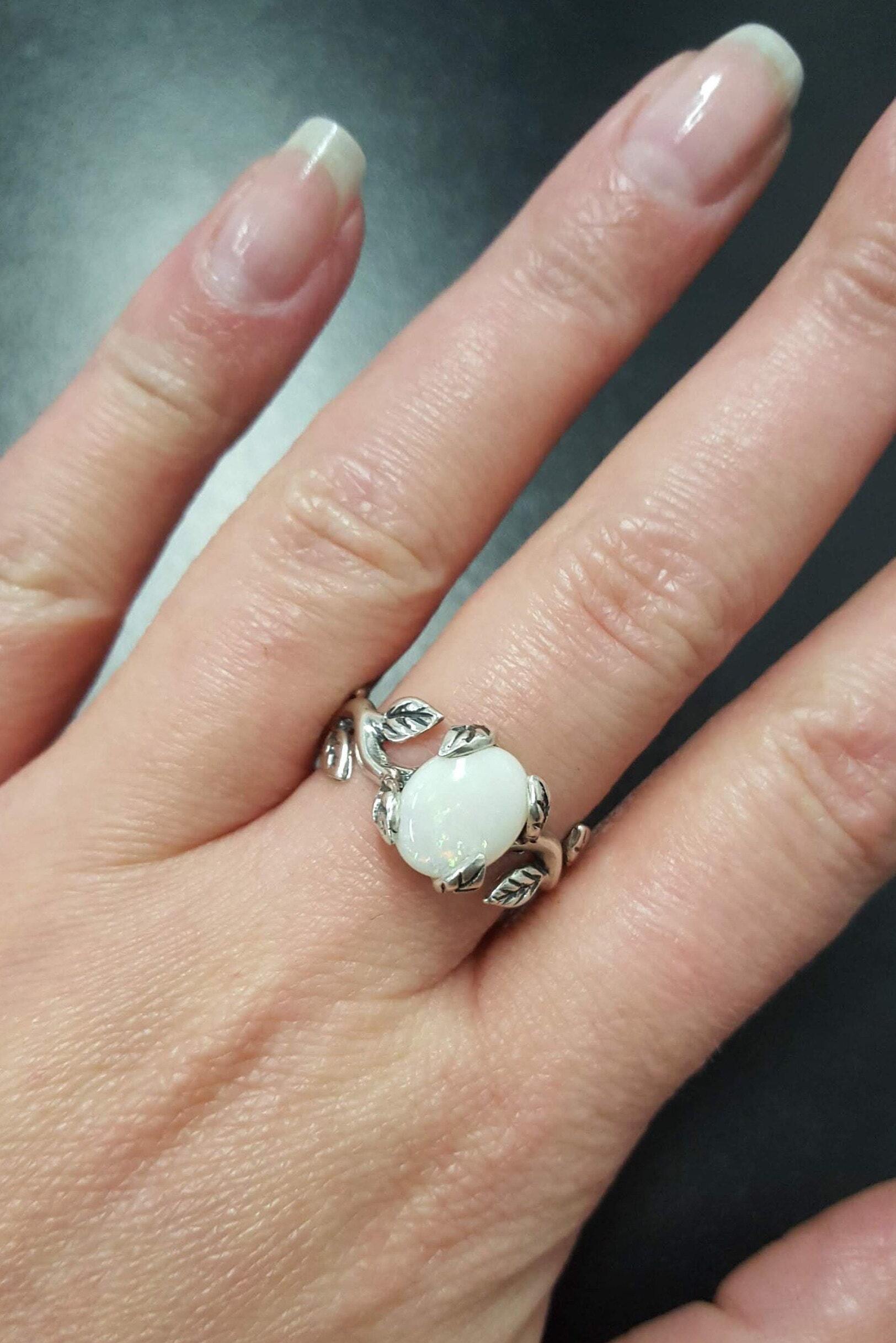 Fire Opal Ring, Natural Opal, Leaf Ring, Australian Opal Ring, Opal Ring, Branch Ring, White Rose Ring, Opal Flower Ring, Solid Silver Ring