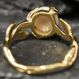 Opal Gold Leaf Ring - Genuine Fire Opal Ring - Vintage Leaf Band
