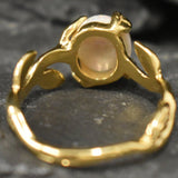 Opal Gold Leaf Ring - Genuine Fire Opal Ring - Vintage Leaf Band