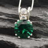 Radiant 925 Sterling Silver Pendant featuring a Created Green Emerald, a thoughtful gift for May birthdays and classy daily adornment.