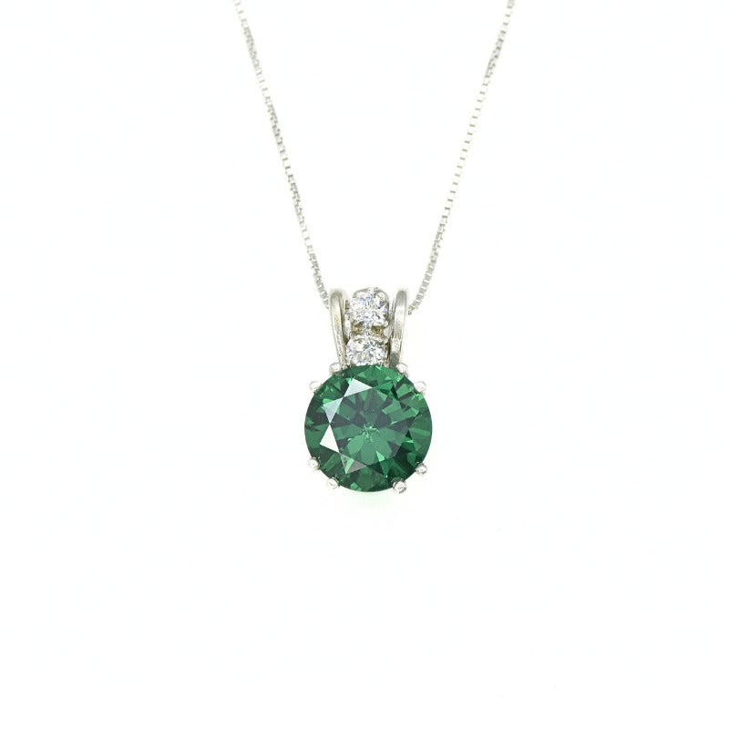 Created Emerald Pendant made in 925 Sterling Silver with Round Created Green Emerald in Prong setting, May Birthstone gift idea, symbolizes, ideal for everyday wear and perfect for birthday gifting and special occasions.