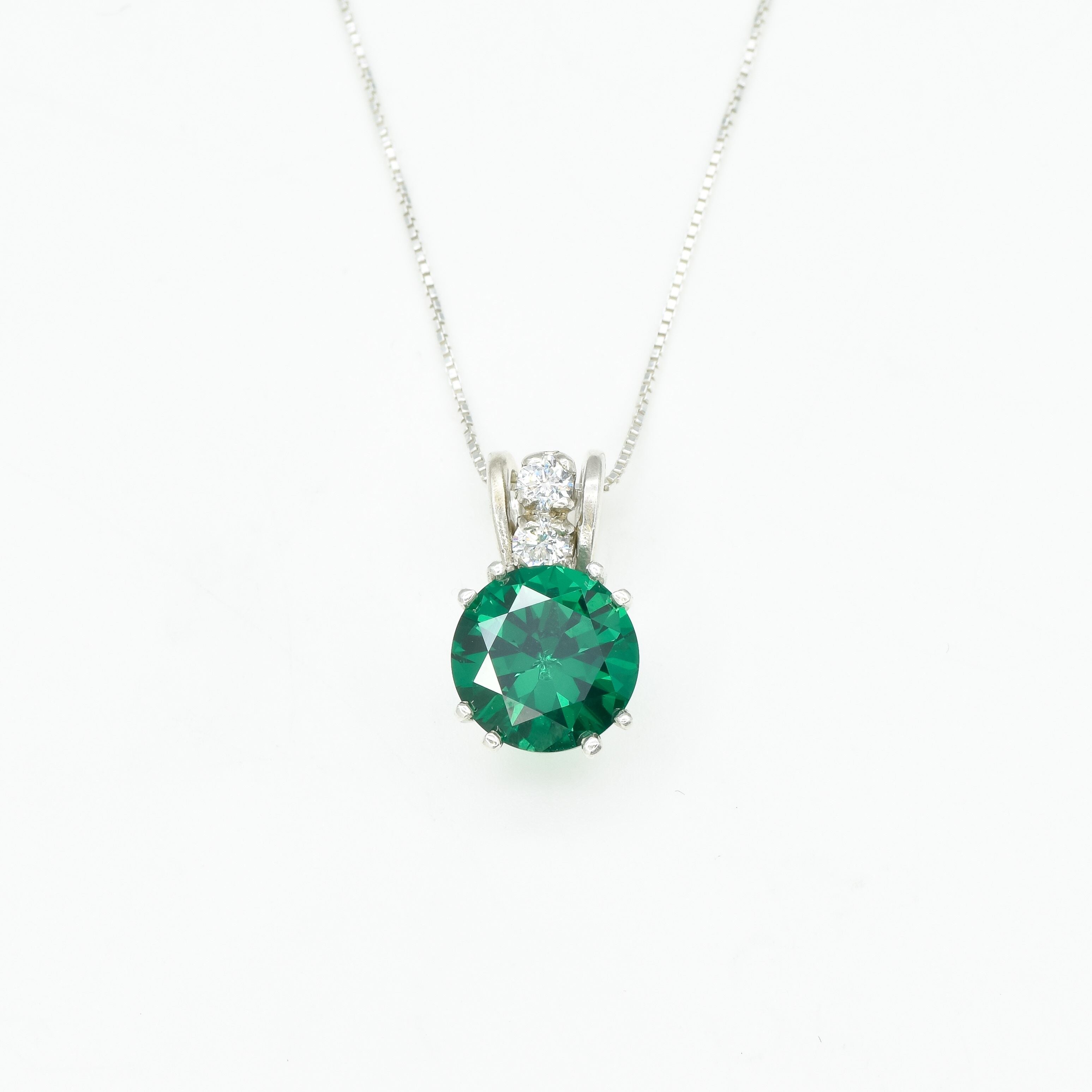 Created Emerald Pendant made in 925 Sterling Silver with Round Created Green Emerald in Prong setting, May Birthstone gift idea, symbolizes, ideal for everyday wear and perfect for birthday gifting and special occasions.