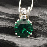 Round Emerald Pendant, Emerald Necklace, Vintage Pendant, Valentines Gift, Green Diamond Necklace, Round Pendant, Created Emerald, Silver