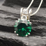 Round Emerald Pendant, Emerald Necklace, Vintage Pendant, Valentines Gift, Green Diamond Necklace, Round Pendant, Created Emerald, Silver