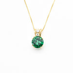 Round Emerald Pendant, Emerald Necklace, Vintage Pendant, Valentines Gift, Green Diamond Necklace, Round Pendant, Created Emerald, Silver(1)