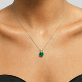 Round Created Green Emerald pendant in 18k Gold Vermeil, perfect May birthstone gift for special occasions and daily wear.