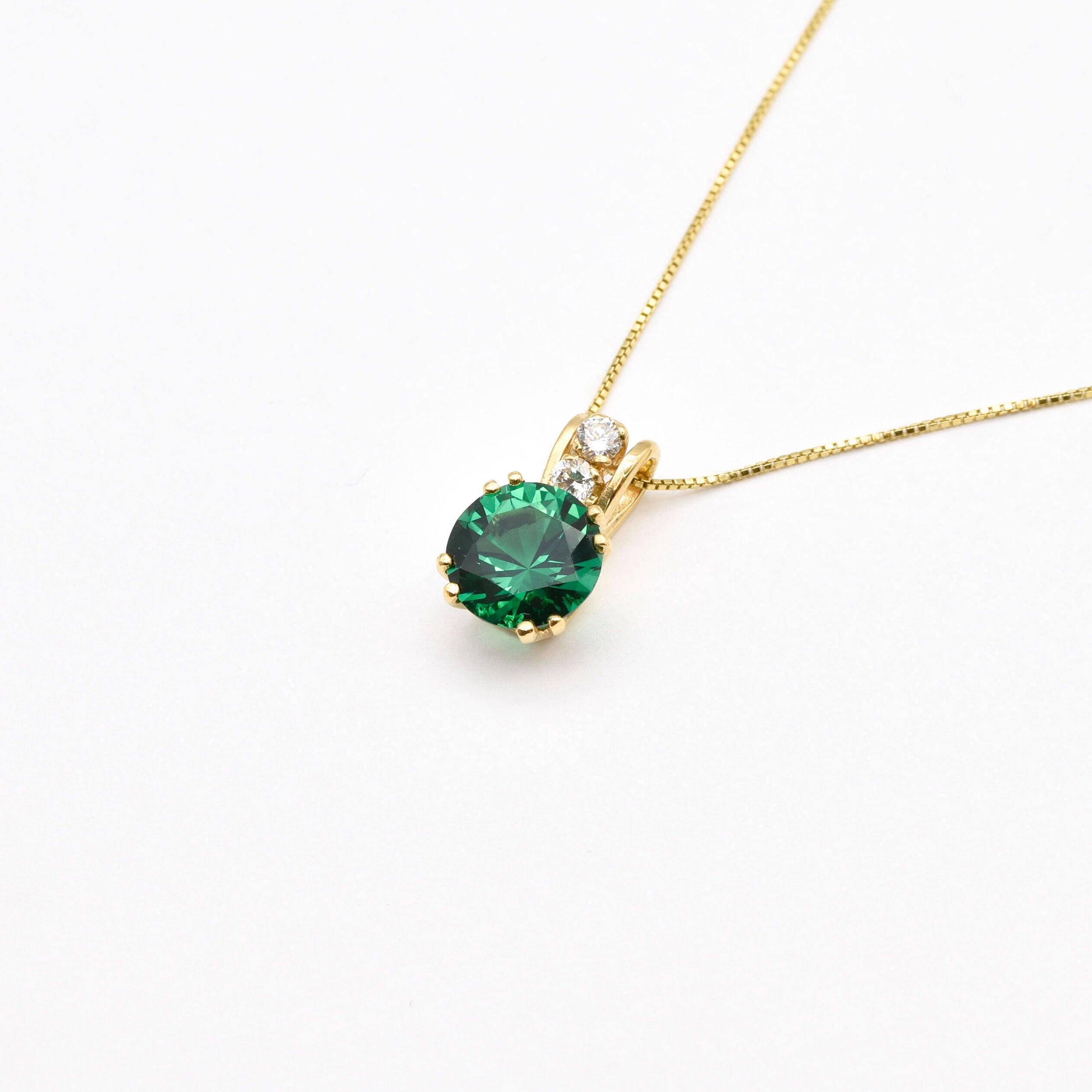 Stunning 18k Gold Vermeil pendant featuring a Created Green Emerald, ideal for birthdays and everyday elegance.