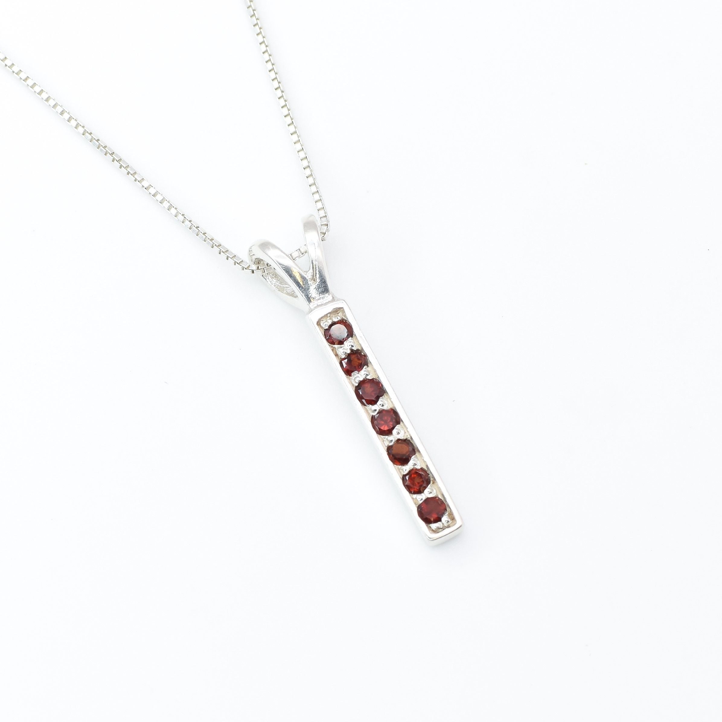 Garnet Bar Pendant, Vertical Pendant, Natural Garnet, Layering Necklace, January Birthstone, Minimalist Pendant, Line Pendant, Solid Silver