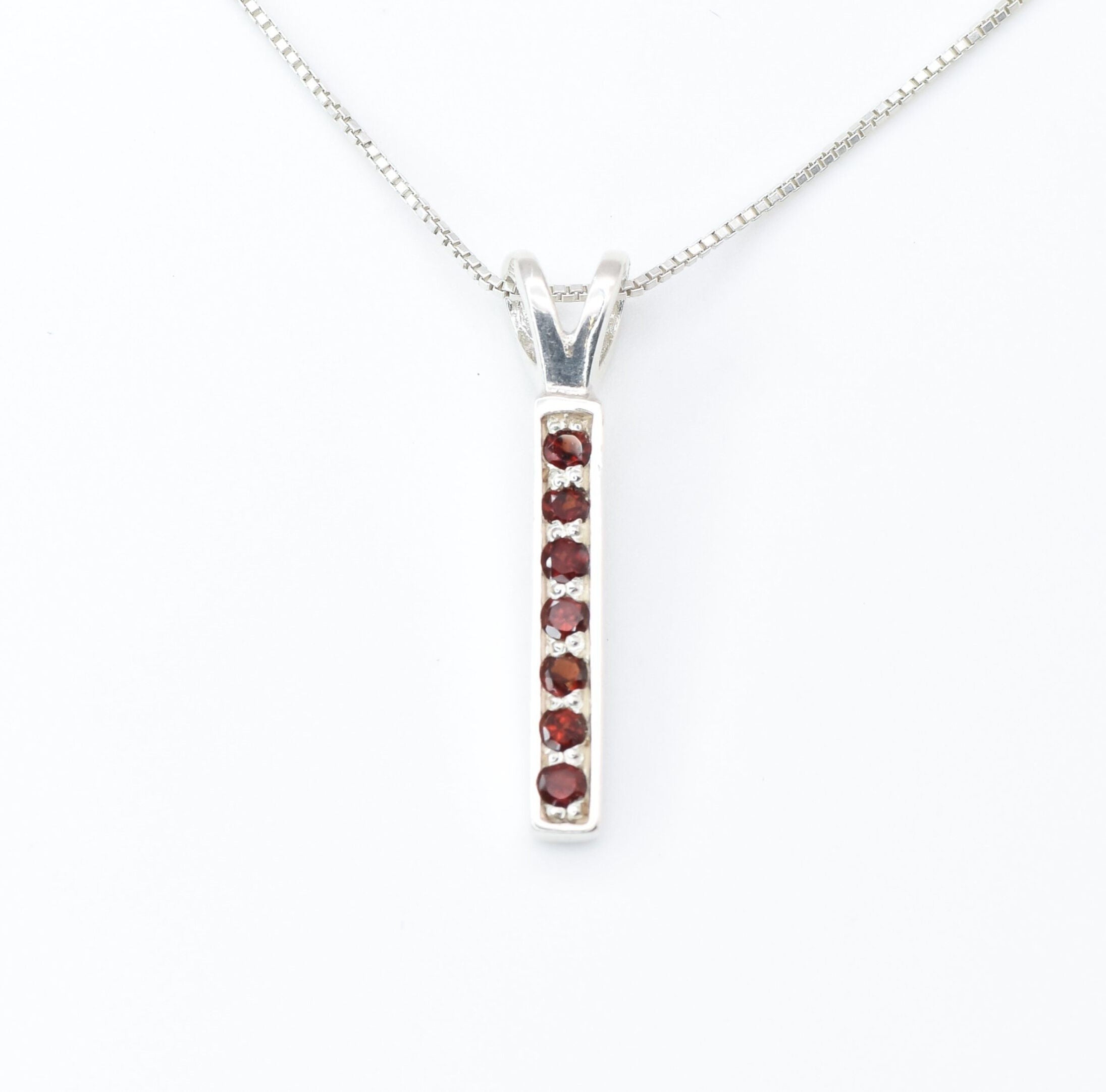 Garnet Bar Pendant, Vertical Pendant, Natural Garnet, Layering Necklace, January Birthstone, Minimalist Pendant, Line Pendant, Solid Silver