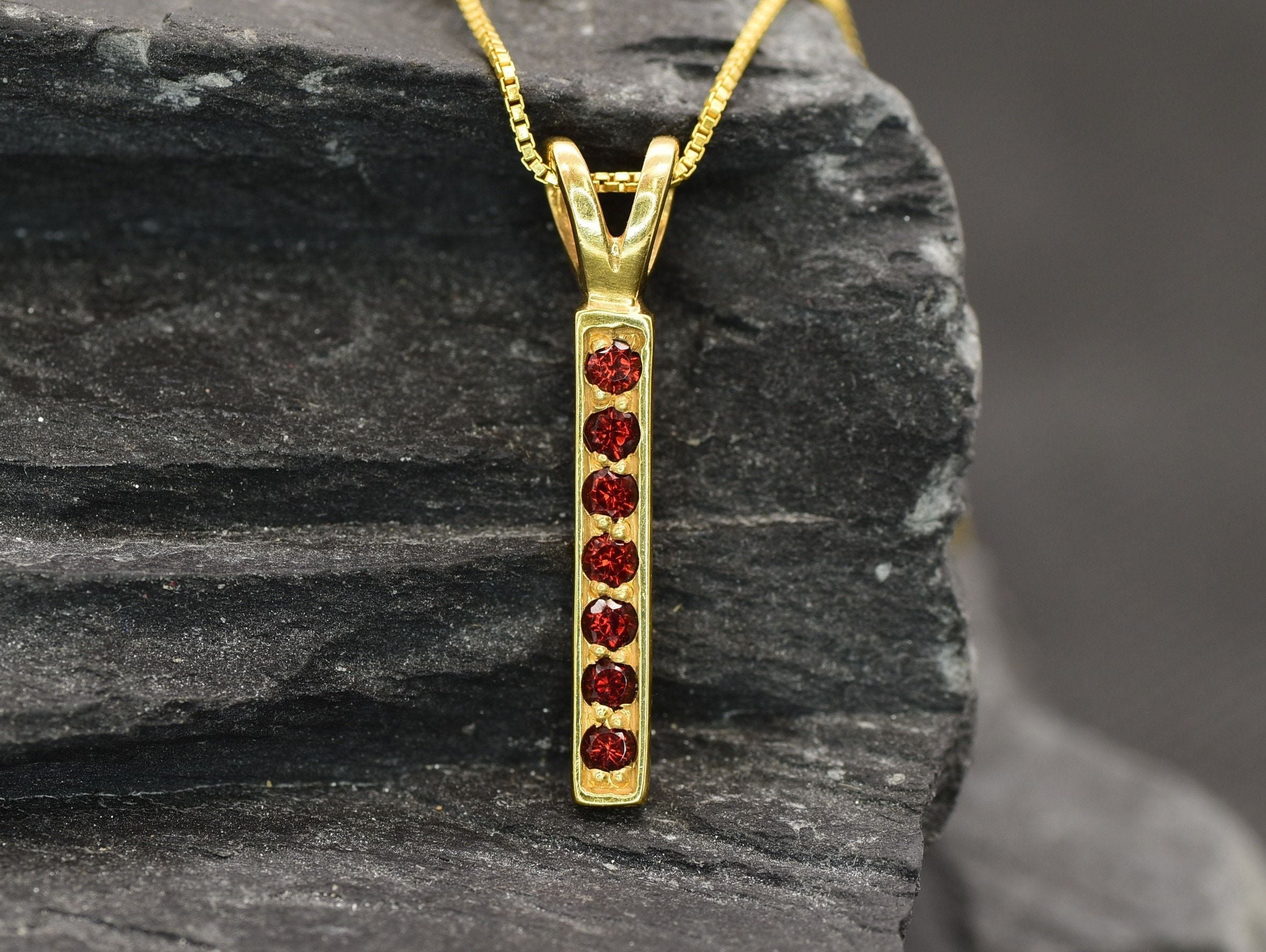 Garnet Bar Pendant, Vertical Pendant, Natural Garnet, Layering Necklace, January Birthstone, Minimalist Pendant, Line Pendant, Solid Silver(1)
