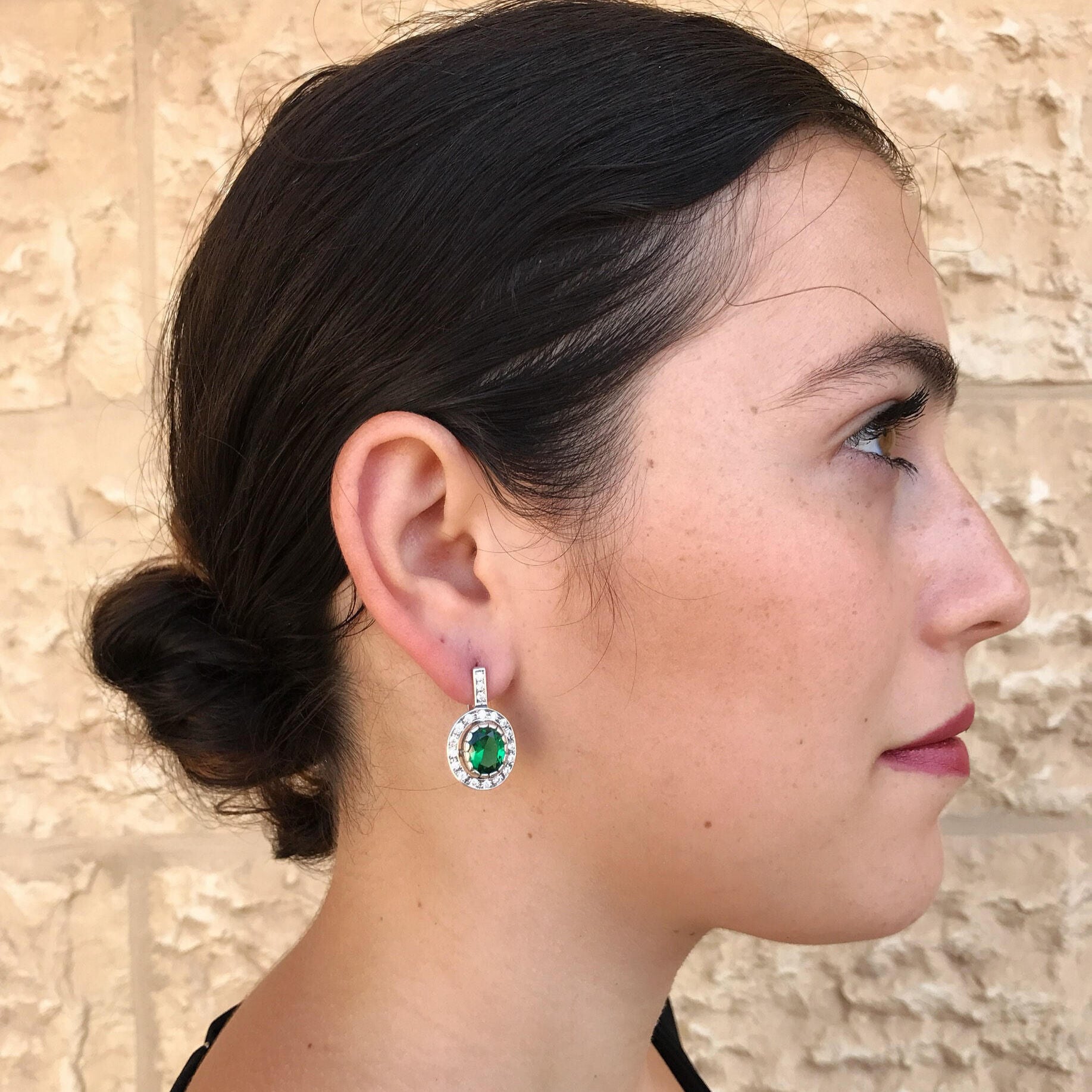 Stylish Created Emerald Earrings in 925 Silver, Oval Green Emeralds, perfect May Birthstone gift for special occasions.