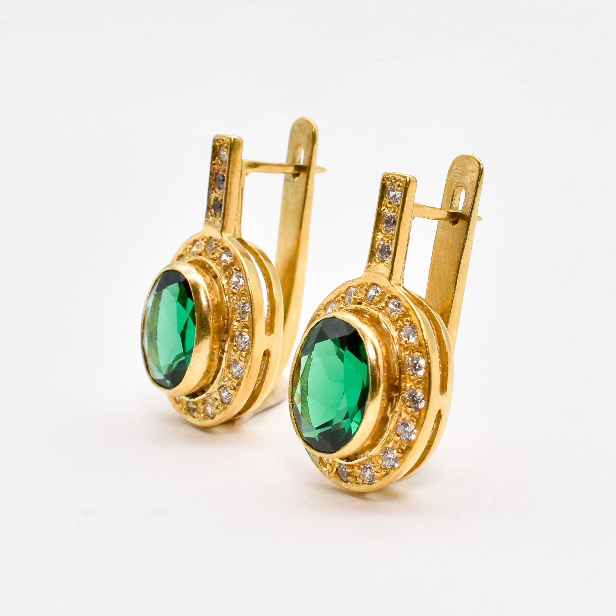 Emerald Earrings, Created Emerald, Vintage Earrings, Antique Emerald Earrings, Green Emerald Earrings, 925 Silver Earrings, Green Earrings(1)