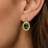 Elegant 18k Gold Vermeil Emerald Earrings with Oval Created Green Emeralds, perfect for May birthdays and special occasions.