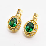 Created Emerald Earrings made in 18k Gold Vermeil with Oval Created Green Emerald in Bezel setting, May Birthstone gift idea, symbolizes, ideal for everyday wear and perfect for birthday gifting and special occasions.