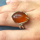 Statement Amber Ring - Natural Amber Ring - Large Vintage Silver Ring