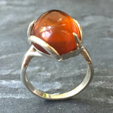 Statement Amber Ring - Natural Amber Ring - Large Vintage Silver Ring