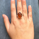 Statement Amber Ring - Natural Amber Ring - Large Vintage Silver Ring