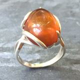 Statement Amber Ring - Natural Amber Ring - Large Vintage Silver Ring