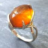 Statement Amber Ring - Natural Amber Ring - Large Vintage Silver Ring