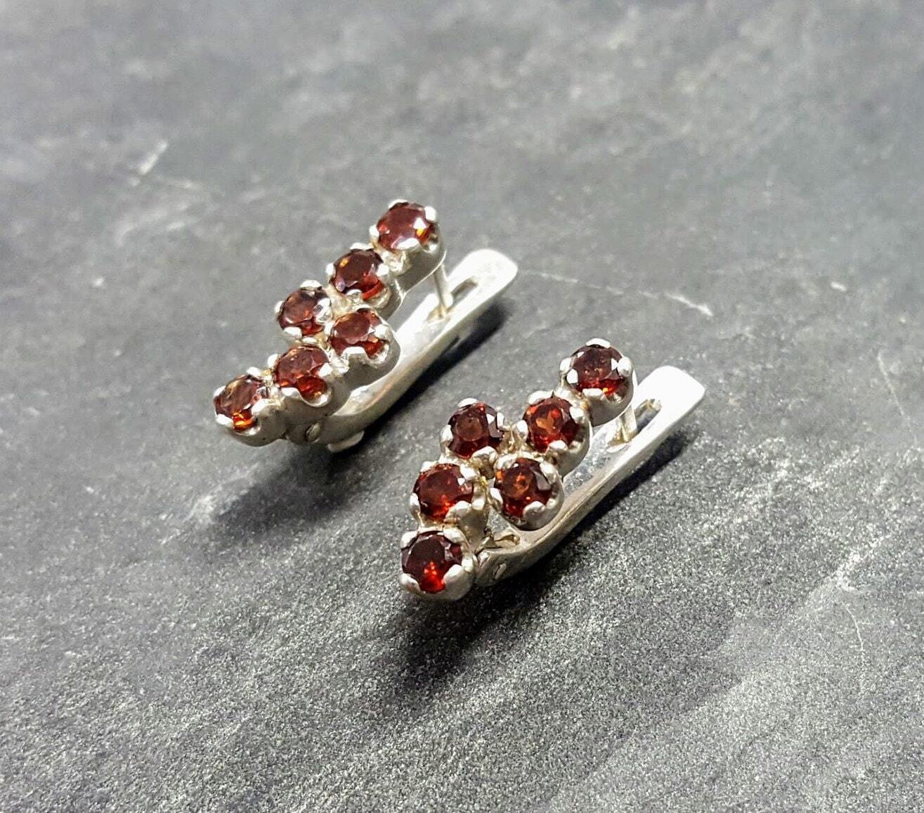 Garnet Earrings, Natural Garnet, January Earrings, Dainty Earrings, Red Vintage Earrings, Red Garnet Earrings, Solid Silver Earrings, Garnet
