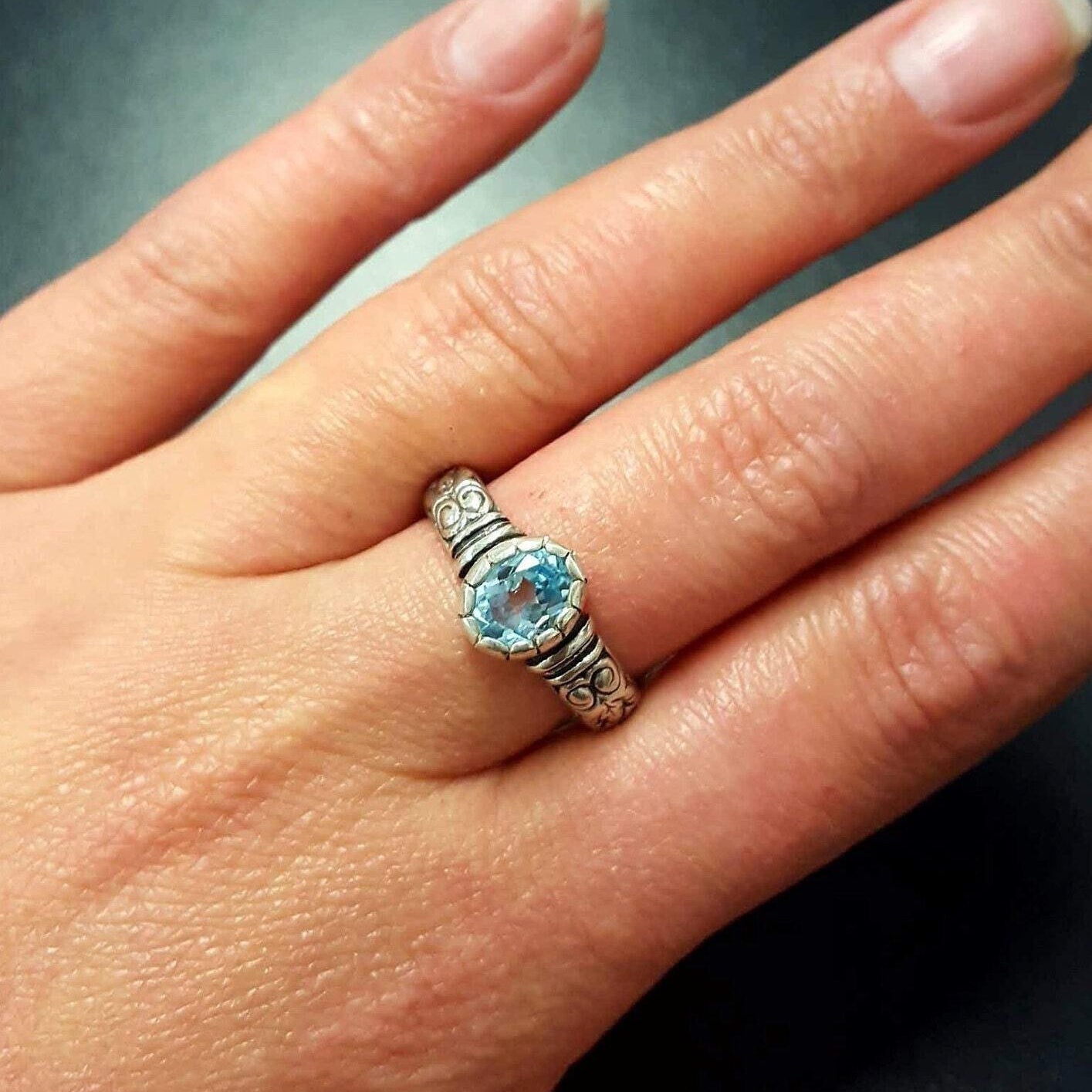 Blue Topaz Ring, Natural Blue Topaz, Topaz Ring, Tribal Ring, December Ring, Blue Vintage Ring, December Birthstone, 925 Silver Ring, Topaz