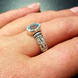 Blue Topaz Boho Ring - Oval Blue Topaz Ring - Solitaire Blue Topaz Band