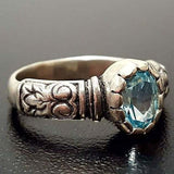 Blue Topaz Boho Ring - Oval Blue Topaz Ring - Solitaire Blue Topaz Band